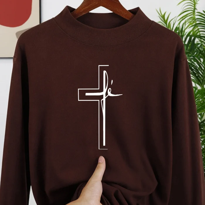Minimalist Christian Cross "Fé" Graphic Sweatshirt