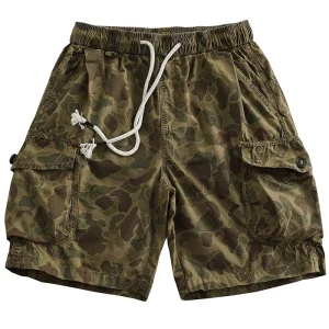Men's Elastic Waist Camo Cargo Shorts with Drawstring