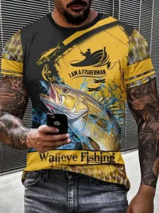 Premium Walleye Fishing 3D Graphic Performance T-Shirt