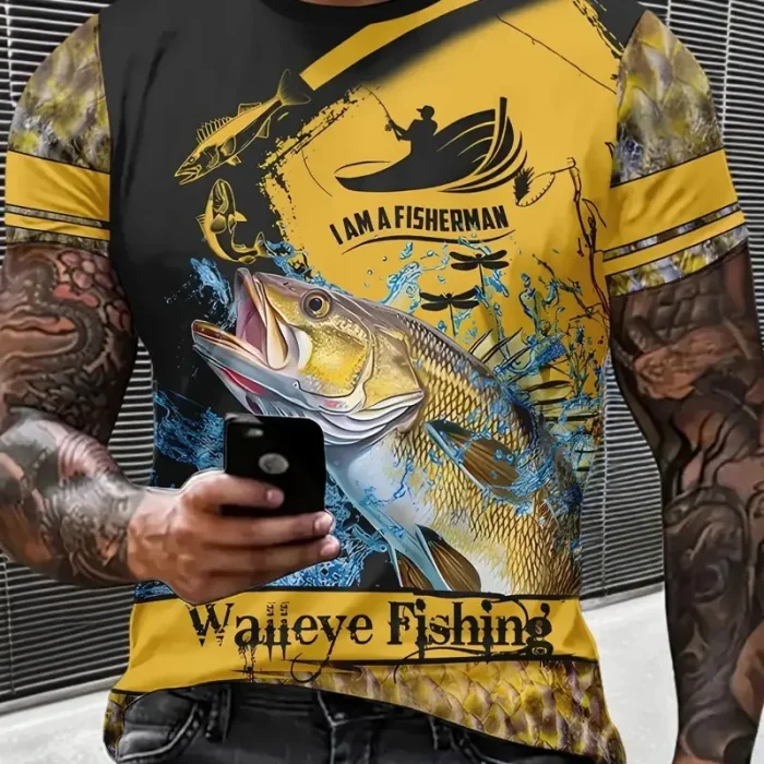 Premium Walleye Fishing 3D Graphic Performance T-Shirt