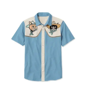 Retro Cowboy Cat Western Shirt