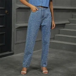 Women’s Pearl-Embellished High-Waist Jeans