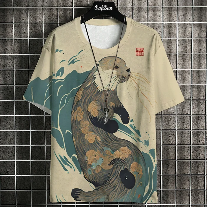 2024 Japanese Samurai Cat T-shirt Summer Tshirts New Men's T-shirt Casual Short Sleeve Sports Fitness Top Retro T Shirt For Men