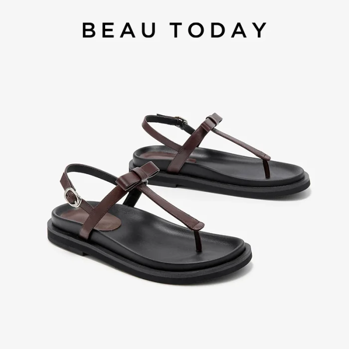 Women’s Leather T-Strap Bow Sandals