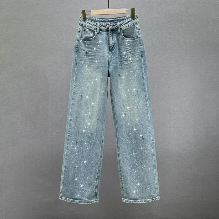 Women's Sparkle Embellished High-Waist Straight Leg Jeans