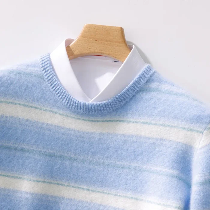 Sky Blue Horizontal Striped Cashmere