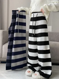 Retro Bold Striped Wide-Leg Lounge Pants