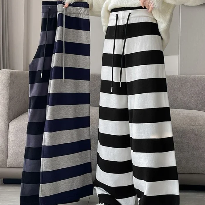 Retro Bold Striped Wide-Leg Lounge Pants