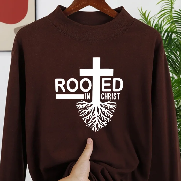 Rooted In Christ Prints Velvet Fleece Long Sleeve Shirt Man New Stretch Tops Thicken Bottoming Pullover Street Comfy Inner Wear