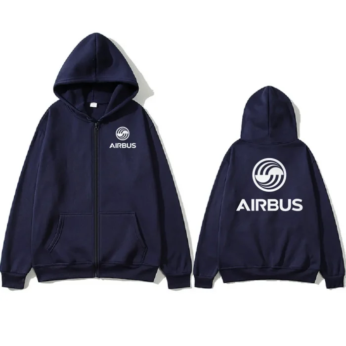 Premium Airbus Aviation Logo Full-Zip Hoodie