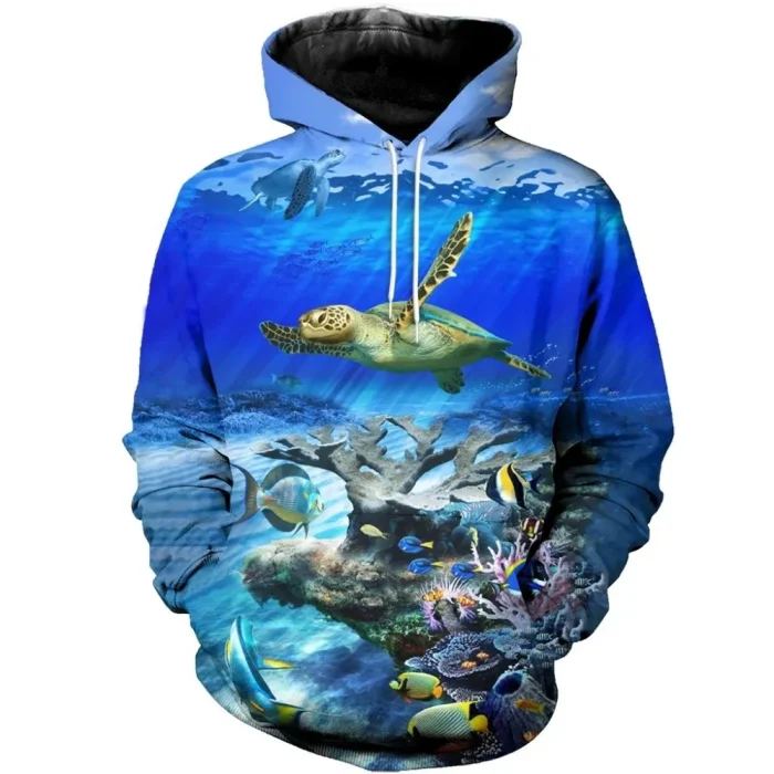 Unisex 3D Underwater Sea Turtle All-Over Print Graphic Hoodie