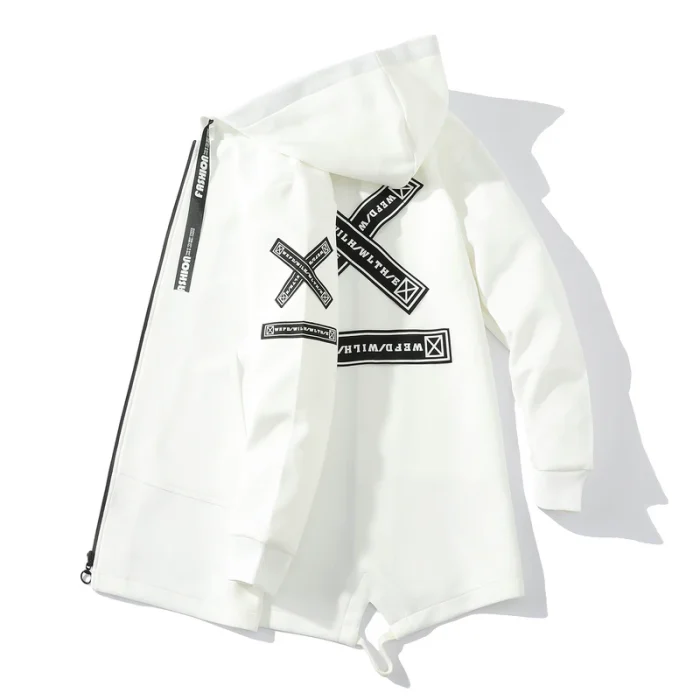 Men’s Urban Streetwear Longline Zip-Up Hoodie
