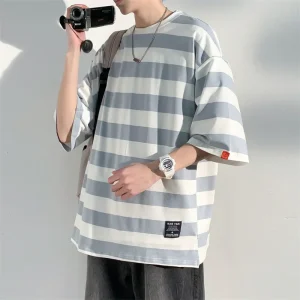 Men’s Urban Oversized Horizontal Striped Crew Neck T-Shirt