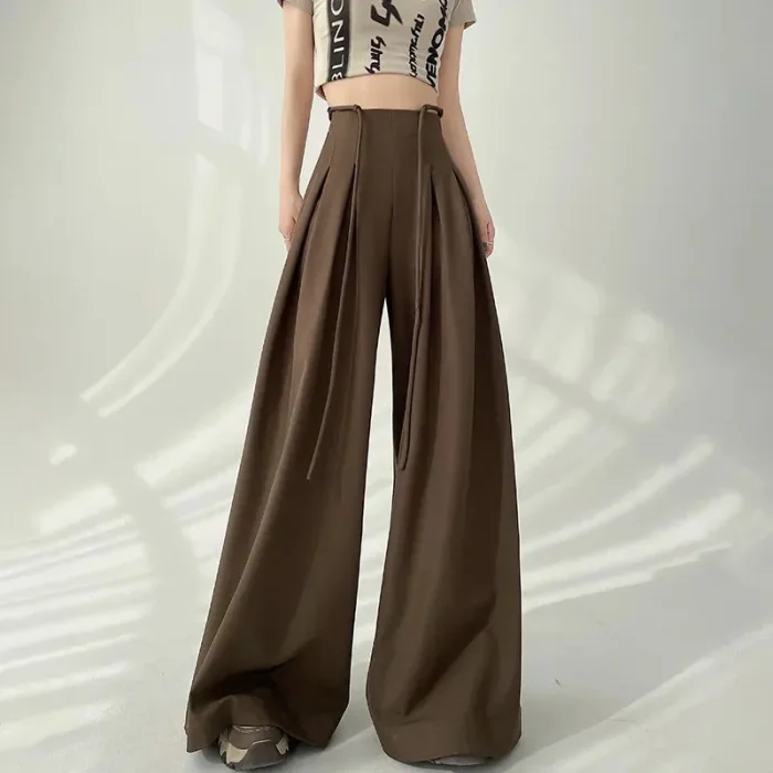 High-Waisted Wide-Leg Pleated Trousers