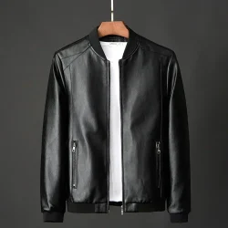 Men's Premium Black Faux Leather Bomber Jacket