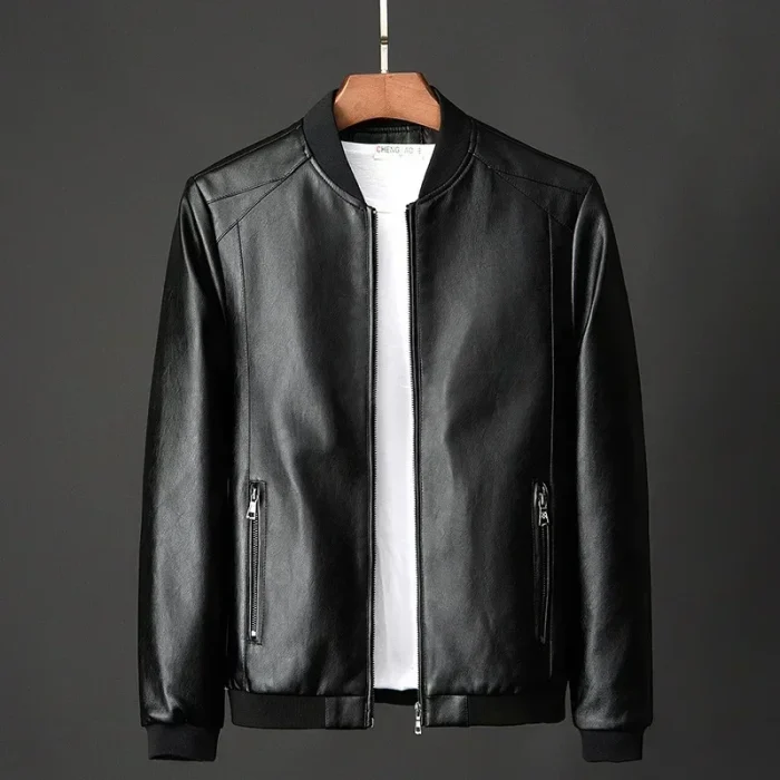 Men's Premium Black Faux Leather Bomber Jacket