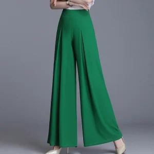 Women’s High-Waisted Emerald Green Wide-Leg Pleated Trousers