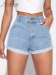 Women's High-Waisted Cuffed Denim Shorts