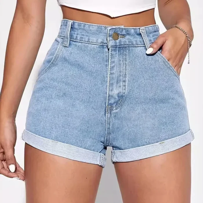 Women's High-Waisted Cuffed Denim Shorts