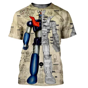 Retro Mecha Blueprint Graphic T-Shirt – Vintage Anime Robot Anatomy Tee