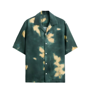 Men’s Abstract Bleach-Wash Cuban Collar Short Sleeve Shirt