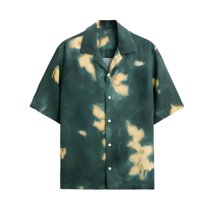 Men’s Abstract Bleach-Wash Cuban Collar Short Sleeve Shirt