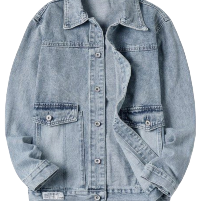 Men's Vintage Wash Acid-Blue Utility Denim Jacket