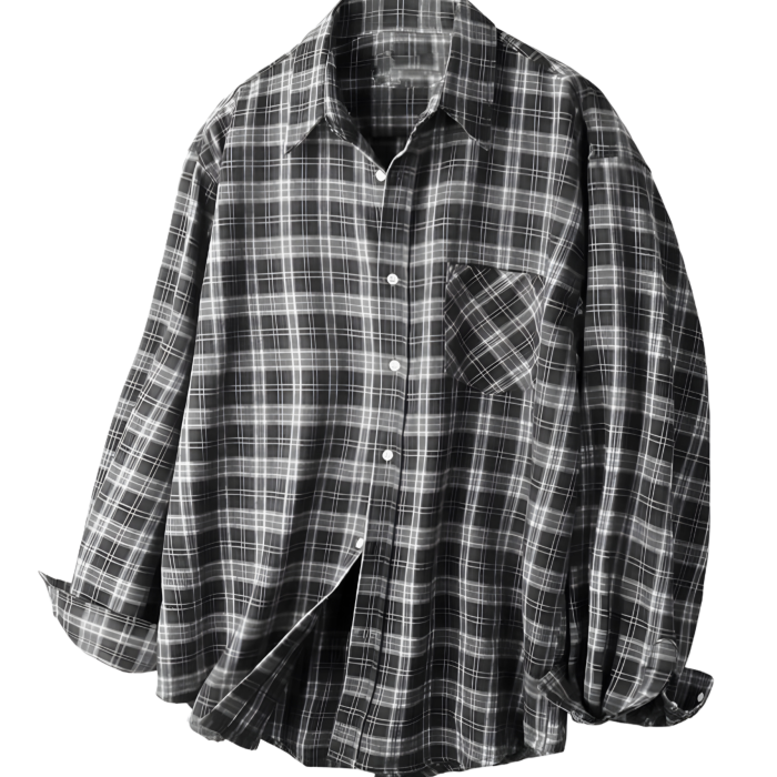 Men's Oversized Monochromatic Plaid Flannel Shirt