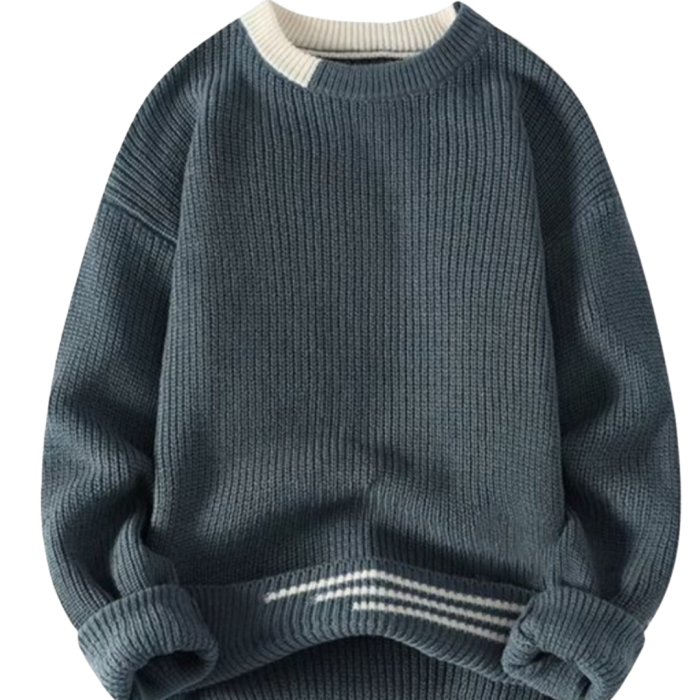 Men’s Urban Slate Oversized Ribbed Knit Crewneck Sweater